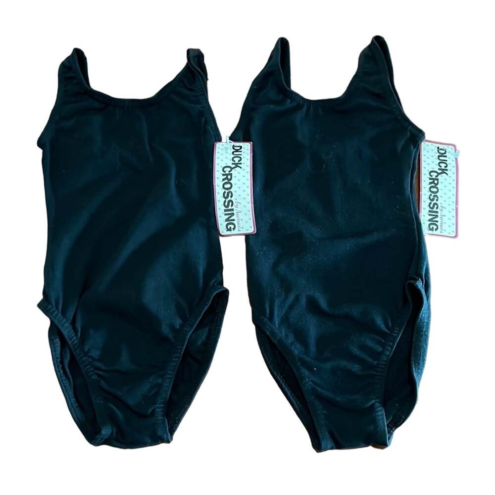 Duck Crossing Black Sleeveless Leotard Girls XS 3-5 Set of 2